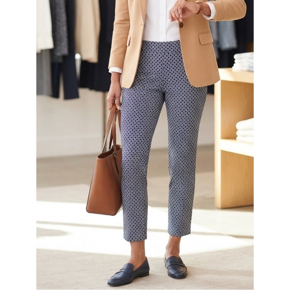 Adrianne Vittadini Flat Front Geometric Ankle Pants Navy Size 4